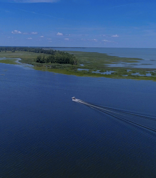 Boat on the bay of Bay County, Michigan near Pinconning Park